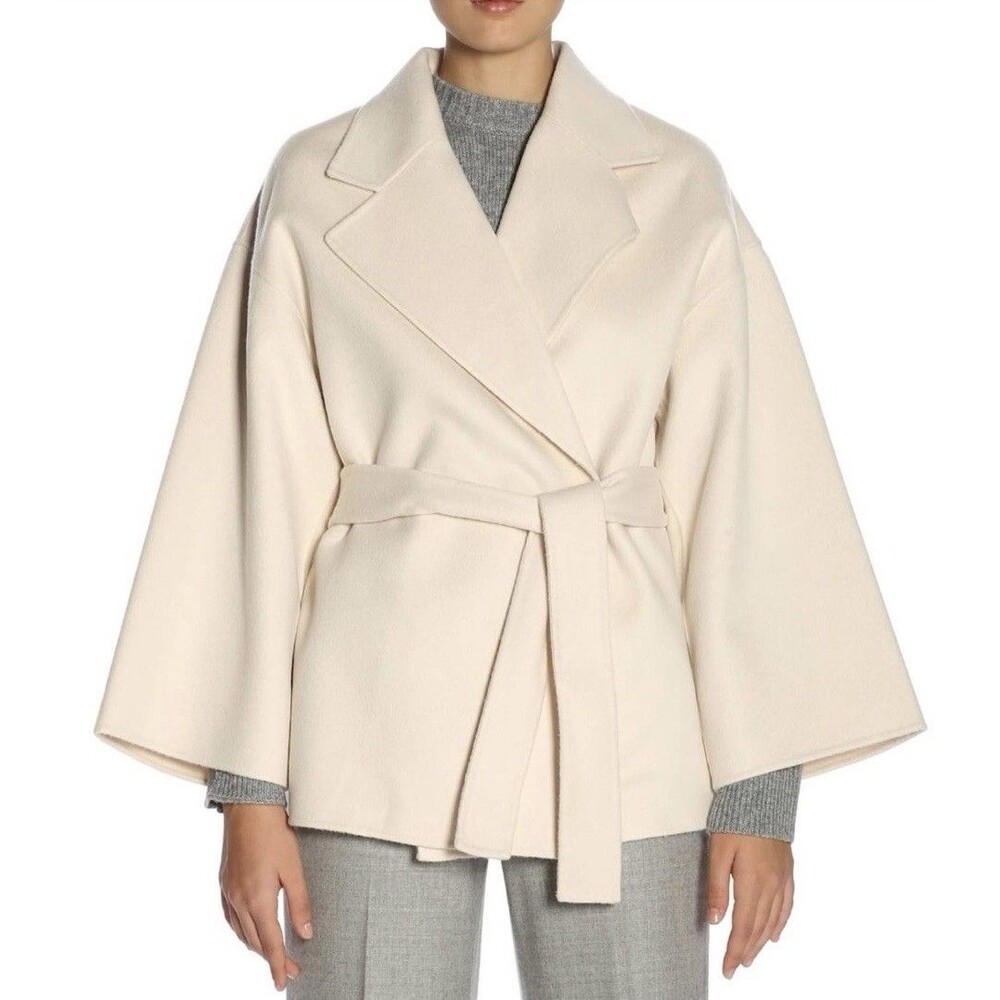 Theory Wool Cashmere Belted Robe Jacket Double Face New Divide Luxe Ivory Coat M